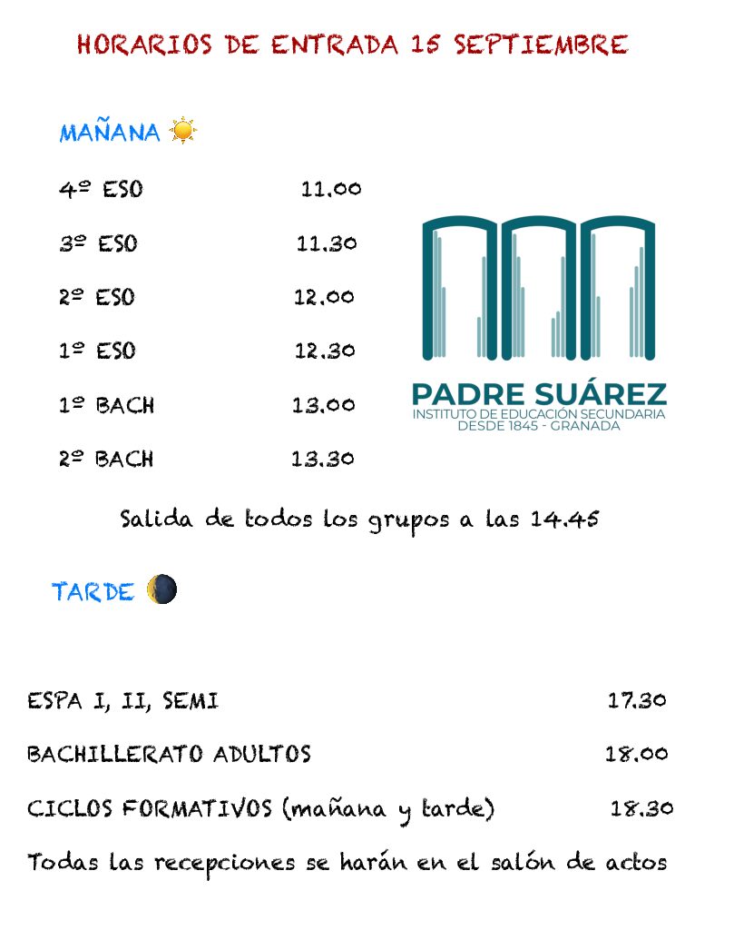 HORARIOS DE ENTRADA 15 SEPTIEMBRE